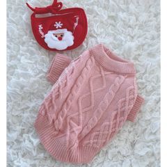 ピンクのケーブルニット (スタイ付き) Sサイズ  犬服