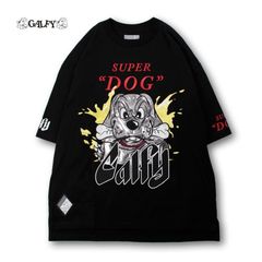 ガルフィー 半袖 Tシャツ 152092 刺繍&アップリケ SUPER DOG ストリート 犬 ロゴ ブラック