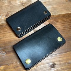 【トラッカーウォレット ミドル】 ブラック 金具色2種 レザー 本革 ハンドメイド