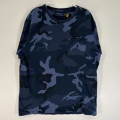 古着 ポロ・ラルフローレン POLO RALPH LAUREN 半袖Tシャツ ロゴ 刺繍 クルーネック 胸ポケ M  ネイビー カモフラージュ（迷彩） メンズ