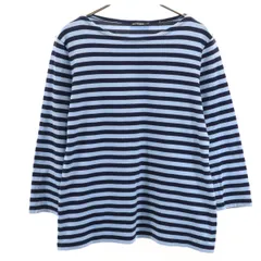 marimekko マリメッコ ポルトガル製 ボーダー柄 7分袖 ボートネック Tシャツ M 水色 レディース 古着