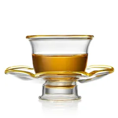 ゴールド POKALOTEA ティーカップ ソーサー セット 耐熱ガラス コップ 50ml 食器 割れにくい 紅茶 ハーブティー マテ茶 業務 来客用 おしゃれ ミニ プレゼント