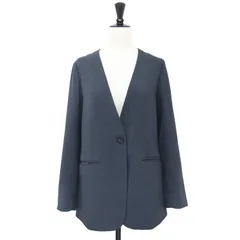 【美品】green label relaxing グリーンレーベル リラクシング ジャケット グレー サイズ:36(S) / ノーカラー ジャケット / ノーラペル Vネック 1ボタン シングル ウール混 / アウター ブレザー 上着【レディース】