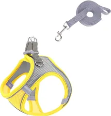 ルナリ 超小型犬 猫用 ハーネス リード 2点セット 調節可能 メッシュ 通気性 軽量 ソフト ベスト 小動物 散歩( イエロー,  XXS)