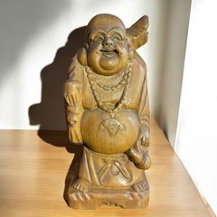 木彫り 布袋尊 七福神 木製 布袋様 商売繁盛 開運 縁起物 彫刻 仏像 古美術 インテリア 置物 オブジェ 骨董品 アンティーク