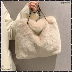 ファーバッグ 大容量 チェーンバッグ韓国ふわふわトートバッグ レディース 軽量バッグ おしゃれ ワンショルダーバッグ エコファー 秋冬バッグ 肩掛けカバン 大人スクエアバッグ女性 ボアバッグもこもこ 可愛いバッグbag