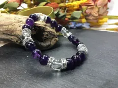 パワーストーン ブレスレット アメジスト&水晶  天然石ブレス (シルバー) 8mm レディース  ●