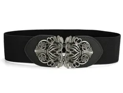 uxcell ベルト ワイド 弾性 ビンテージ ハイ 伸縮性 レトロ ウエスト ベルト バックル付き 女性用 ブラック ウェスト61-91cm