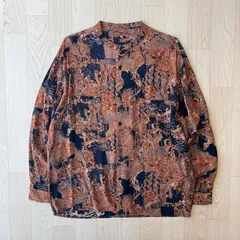 ヴィンテージ 茶色 長袖 スタンドカラー 花柄シャツ 柄シャツ 総柄 派手 レトロ デザインシャツ