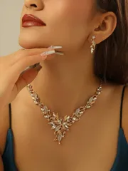 ジュエリー レディース セット イヤリング&ネックレス  大人女性向け 木の葉デザイン ガラス素材 エレガントなパーティー向けギフト