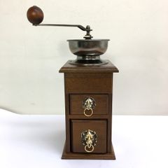 SUDA 手挽きコーヒーミル ブラウン 手動式 木製 ガラス容器付き レトロ コーヒー用品 インテリア ※現状品