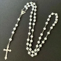 N017-g ロザリオ ネックレス ペンダント メンズ レディース ユニセックス ロング 十字架 クロス ビーズ 聖母マリア シンプル アクセサリー おしゃれ お洒落 かっこいい ロザリー Y字 男性 女性 新品 首飾り アクセント 上品 スタイリッシュ