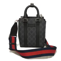 GUCCI グッチ ミニ トートバッグ ロゴ エンボス ウェブ ストライプ シェリー ダブルG 2WAY ショルダーバッグ クロスボディ GGスプリーム ブラック ハンドバッグ 696010