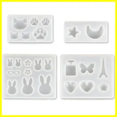 レジン型 ソフトモールド 4個セット うさぎ ネコ 爪 星月 蝶 メガネ タワー 瓶 ハート シリコン モールド アクセサリー パーツ (兎・ネコ爪・星月)