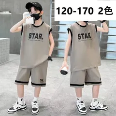 キッズ 子供服 セットアップ 上下セット トップス+ショートパンツ 2点セット ノースリーブ キッズセットアップ ハーフパンツ ショートパンツ ジュニア 子ども服 こども服 夏服 ゆったり 男の子 ジュニア 半袖 英文字 KSGA019(2色120-170)