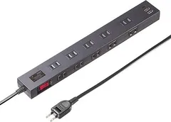 【在庫処分】サンワサプライ 雷タップ 10個口＋USB-A＋Type-C（PD20W）ブラック・2m TAP-SP2110NUC-2BKのサムネイル