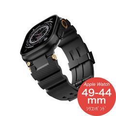 【Apple Watch Series 10/9・Ultra・SE 第2/1世代・49mm/46mm/45mm/44mm】バンド アップルウォッチ ベルト シリコン ステンレス レディース 防水 ウルトラ 高級 おしゃれ メンズ（ブラック/ブラック）❶