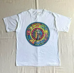 90s　vintage　トカゲ　熱帯魚　南国ネオンプリント　アート　白Tシャツ　Y2K