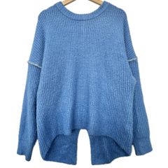 earth music&ecology アースミュージックアンドエコロジー ブルー ニット 長袖 トップス 配色ステッチニットプルオーバー