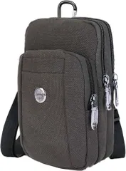 FairyPomu スマホポーチ スマホショルダー ウエストポーチ ベルトポーチ ショルダーバッグ カラビナ付き サコッシュ 斜めがけ 多機能 コンパクト メンズ(ブラック)