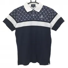 パーリーゲイツ 半袖ポロシャツ ネイビー×白 上部ロゴ総柄 レディース 1(M) ゴルフウェア PEARLY GATES