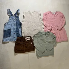 【キッズまとめ売り】【女の子5点セット】【100サイズ】H&M ZARA GAP EDWIN エイチアンドエム ザラ ギャップ エドウィン デニム サロペット ニット リボン ドット コーデュロイ 秋物 おしゃれガール