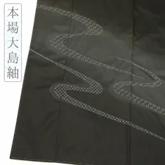 大島紬 訪問着 正絹 リサイクル 着物 中古 こげ茶 流水 幾何学模様 刺繍 身丈159cm 裄62.5cm Ｍサイズ カジュアル No.i3-0885 