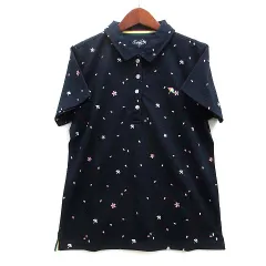 未使用品 アーノルドパーマー ゴルフ Arnold Palmer GOLF 総柄 刺繍 カノコ ポロシャツ 半袖 ゴルフウェア ネイビー 紺 L