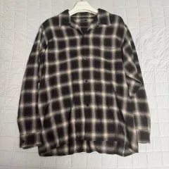 ALONE レーヨンチェックシャツ　サイズ4 COMOLI レーヨン オープン カラーシャツ , Check – Navyblue