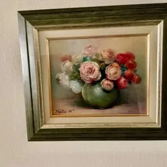 画家haru☆F６号油彩画☆湖面に咲く薔薇No2.真作、原画、一点物。 画家haru☆F6号油彩画☆湖面に咲く薔薇No2.真作、原画、一点物。