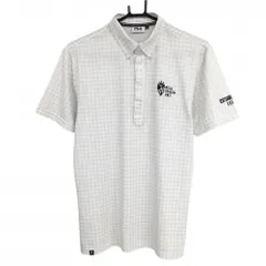 【超美品】フィラゴルフ 半袖ポロシャツ 白×ライトグレー ダイヤ柄 ロゴ刺しゅう ボタンダウン  メンズ M ゴルフウェア FILA GOLF