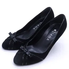 ダイアナ パンプス ラウンドトゥ リボン シューズ 日本製 ブランド 靴 レディース 23サイズ ブラック DIANA 【中古】