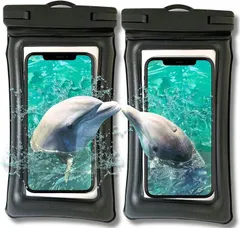 Miviart 2枚セット かっこいい革調素材＆浮く・完全防水 スマホ ケース ポーチ 防水レベIPX8認定 快適タッチ Face ID認証 水中撮影 ストラップ付 7.2インチ 海 お風呂 雨対策(ブラック)