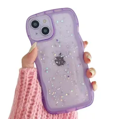 きらきら iPhone16 Pro Max ケース クリア 透明 ラメ入り 星 キラキラ ウエーブ 波型フレーム かわいい アイフォン16 Pro Max カバー 大人 可愛い デコレーション 女性 人気,紫 0