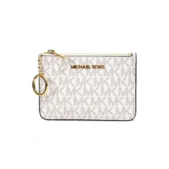 【新品】 [マイケルコース] コインケース レザー モノグラム ジェット セット トラベル スモール トップ ジップ コインポーチ 小銭入れ キーリング付き キーポーチ カードケース バニラホワイト 35H9GTVP1B 0