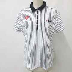 フィラ FILA GOLF ゴルフ ポロシャツ 半袖 ロゴ ワッペン 刺繡 速乾 ストライプ 白 紺 ホワイト ネイビー LL