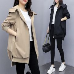 안감 첨부 롱 코트 레이디스 재킷 봄 가을 긴팔 후드 첨부 밀리터리 코트 방한 마운틴 모즈 블루존