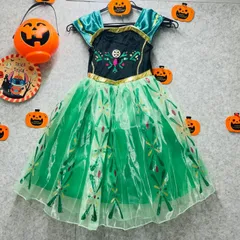✨新品✨ハロウィン🎃魔法使い　アナ姫風　子供用 憧れのプリンセス に変身　お姫様　夢のディズニーストーリー　ハロウィン　クリスマス　発表会　誕生日会 七五三　ギフト にピッタリワンピース可愛い緑色ドレス140cm　0920-03