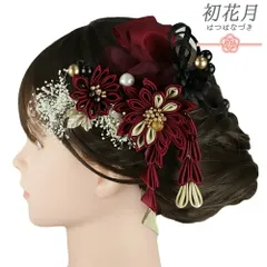 髪飾り 成人式 振袖 2点セット 赤紫 ワインレッド 黒 ベージュ 白 ゴールド つまみ細工 剣つまみ　さがり 水引 かすみそう 和柄 No.9-5374