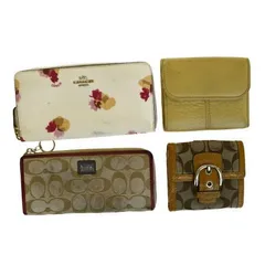 【中古】 4点セット コーチ COACH シグネチャー ラウンドファスナー 二つ折り ブラウン ホワイト ベージュ レザー 08JA266