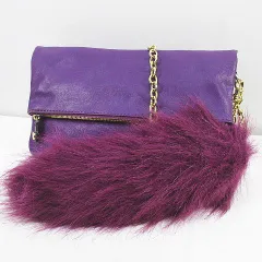 ナインウエスト NINE WEST ショルダーバッグ チェーンショルダー チャーム パープル レザー ファーのサムネイル