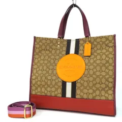OH25042A 極美品 COACH コーチ デンプシー キャリーオール 2WAY トートバッグ ショルダーバッグ ジャガード×レザー ストライプ  ベージュ系