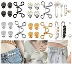 【在庫処分】10セット ジーンズ 調整ボタン リベット付き ブローチ 安全ピン 金属 合金 人工真珠 ウエスト シャツ 縫い目ない ウエストバックル 取り外し可能なボタン 調節可能 交換用 DIY裁縫材料 アクセサリー レディース おしゃれ ジーンズボタン 装