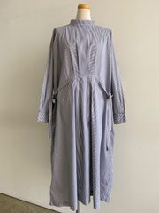 インディヴィINDIVI ストライプ ボウタイリボン ワイドフレアブラウス 