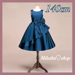 【在庫わずか】  キッズ　ドレス　発表会　140cm　膝丈ドレス　ネイビー