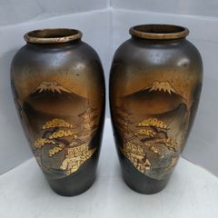 昭和レトロ 金属工芸彫刻 夏目型 菊四君子 花瓶 花器 花立 花入れ 仏間