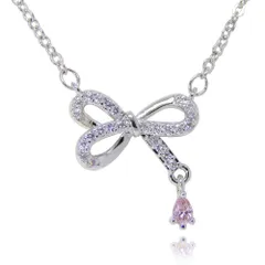 CZ ピンク ダイヤモンド ネックレス リボン レディース キュービックジルコニア ペンダント 新品 ジュエリー シルバー プレゼント