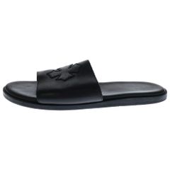 CHROME HEARTS (クロムハーツ) CH SLIDE LEATHER CHプラスパッチレザーサンダル ブラック