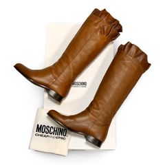 MOSCHINO CHEAP AND CHIC モスキーノ チークアンドシック フリル レザー ロングブーツ ブラウン size 36 イタリア製