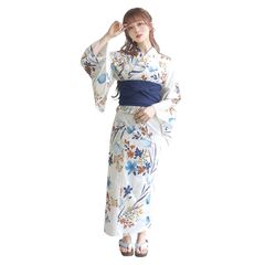 [KYOETSU] [キョウエツ] 浴衣セット 変わり織 生成り 2点セット(浴衣、兵児帯) レディース H (12.ブルーミングブーケ, フリーサイズ)のサムネイル